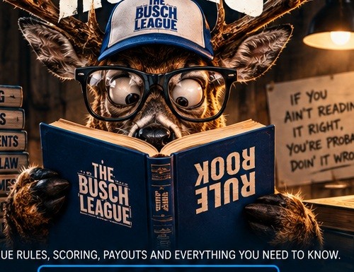 Nerdy Busch League deer reading the rule book upside down